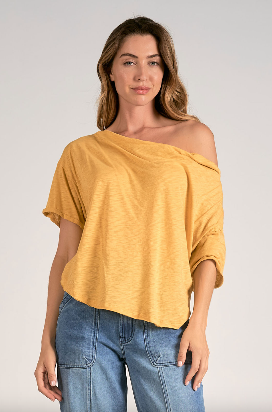 Drape Front Tee-Mustard