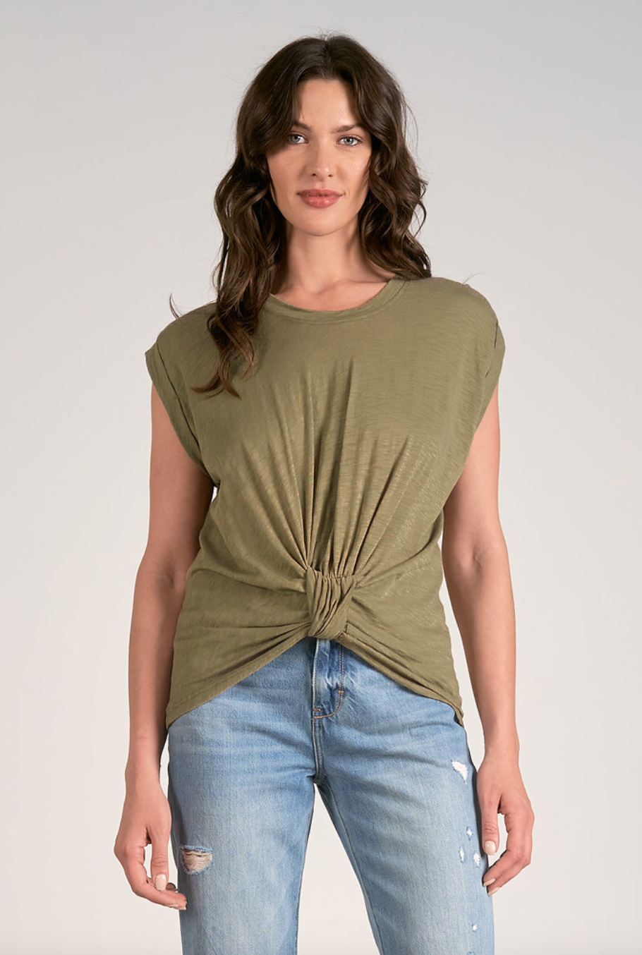 Gather Front Tee-Olive