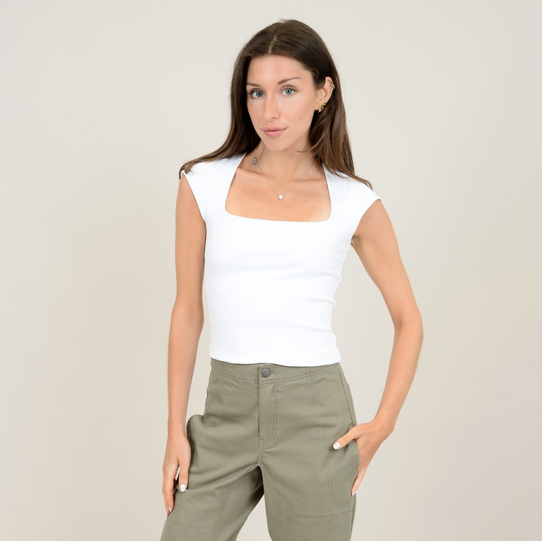 Cap Sleeve Top-White