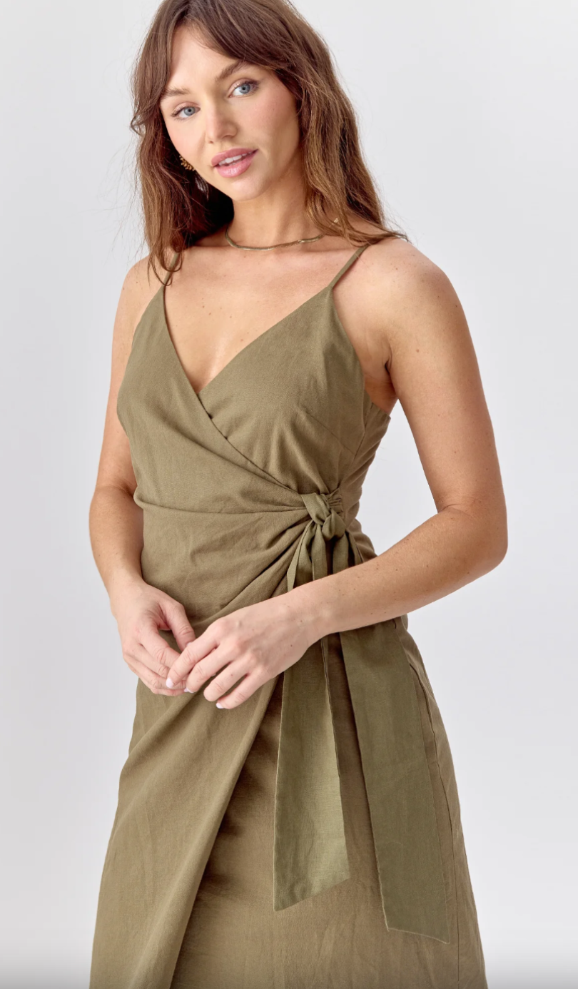 Aniston Linen Dress-Olive