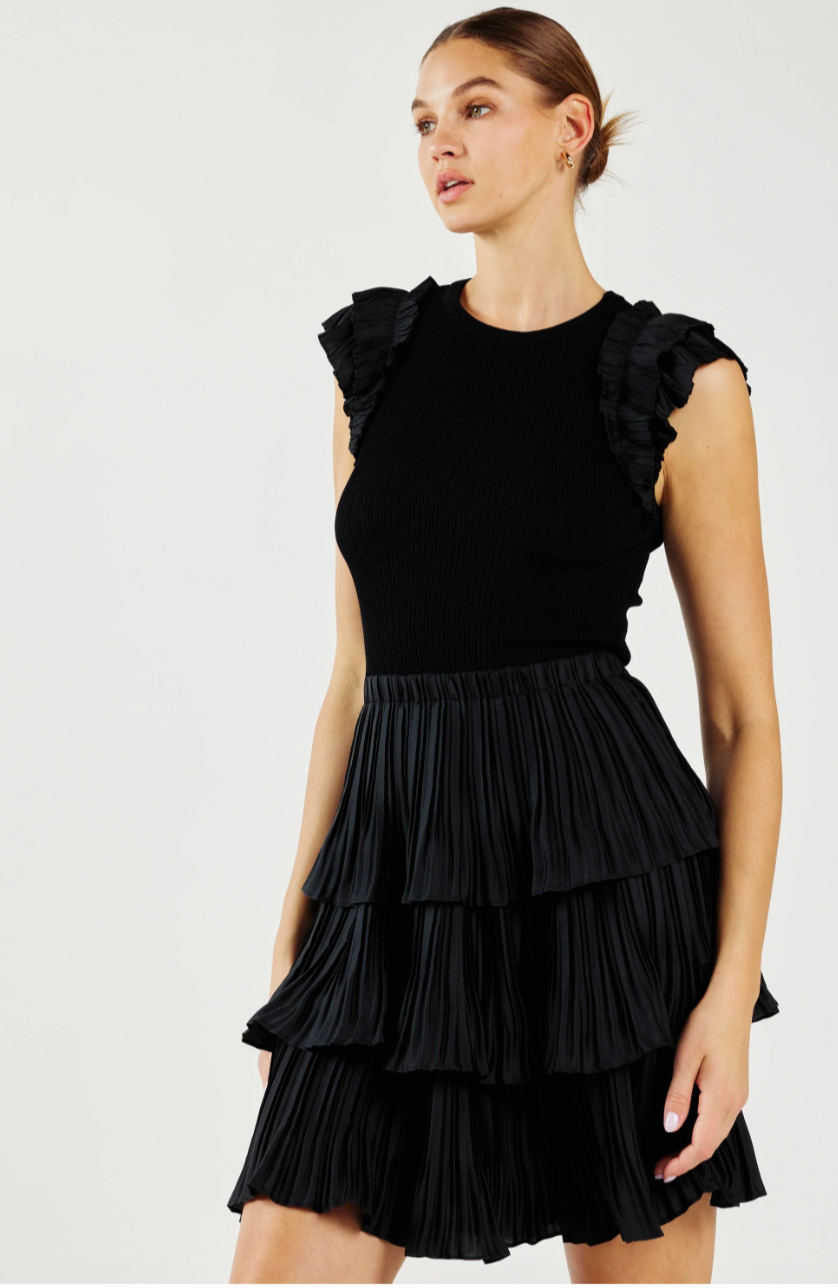 Pleated Skirt Dress-Black