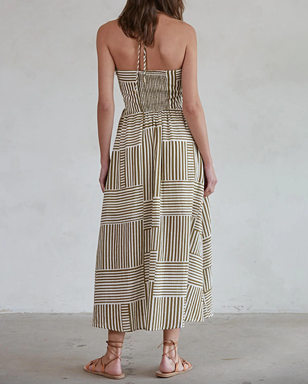 Stripe Halter Dress-Olive