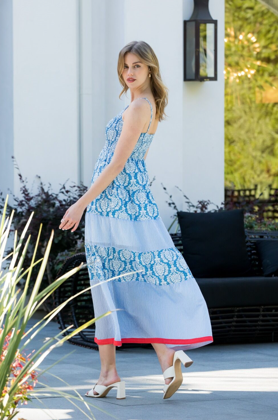 Paisley Stripe Dress-Blue
