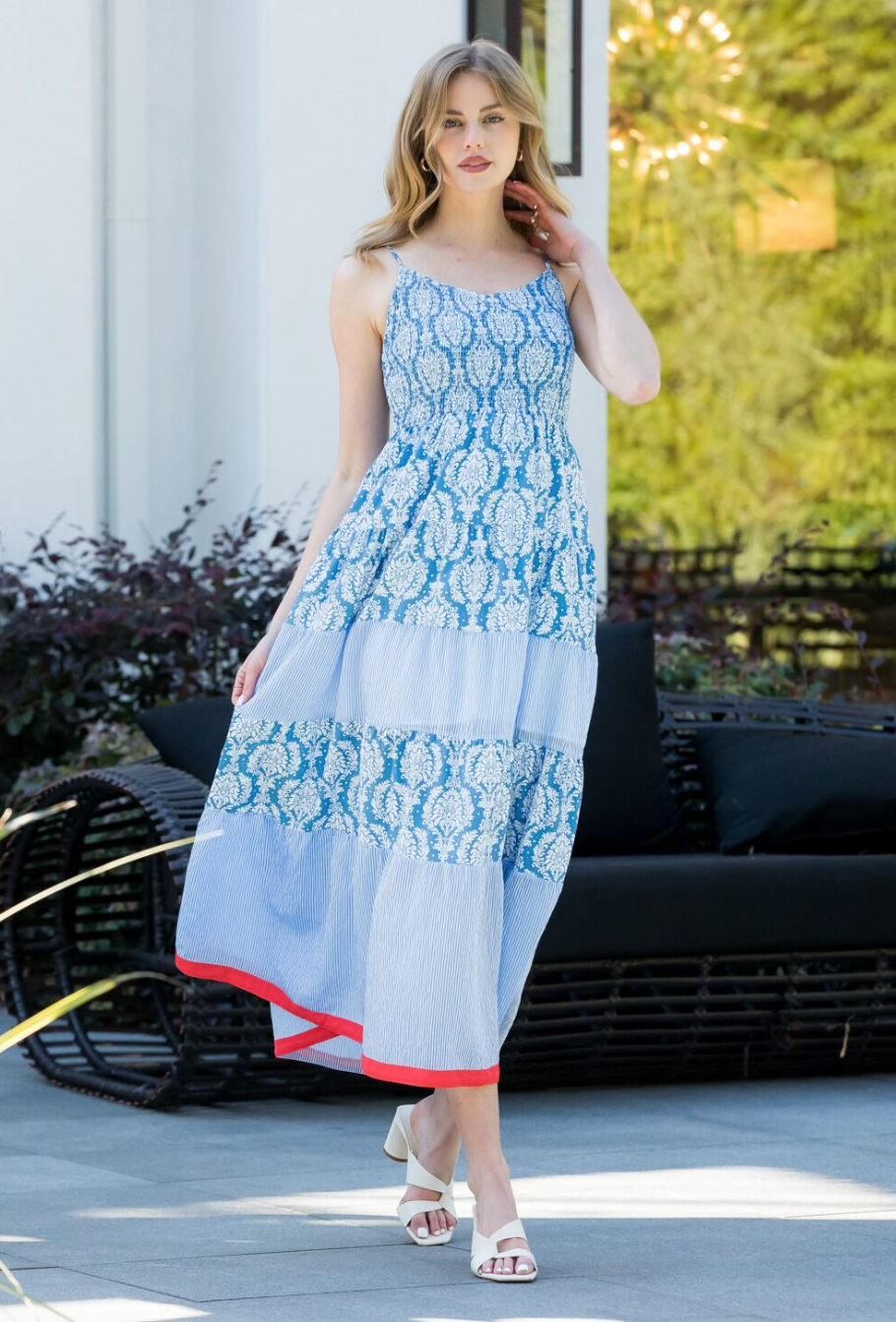 Paisley Stripe Dress-Blue