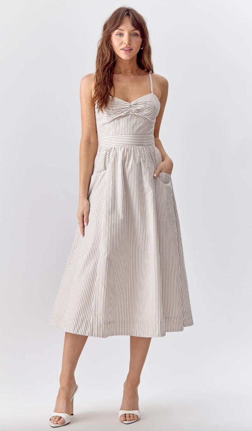 Harper Stripe Dress-Tan-Final Sale