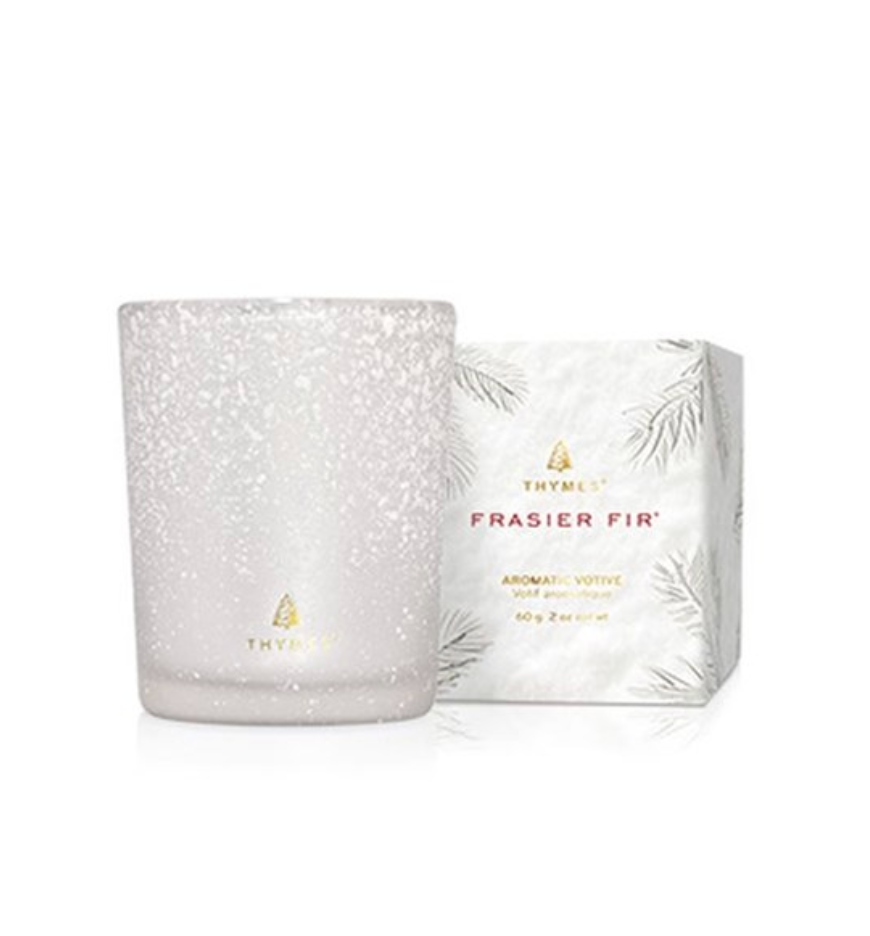 Thymes Frasier Fir Flocked Votive Candle-2oz