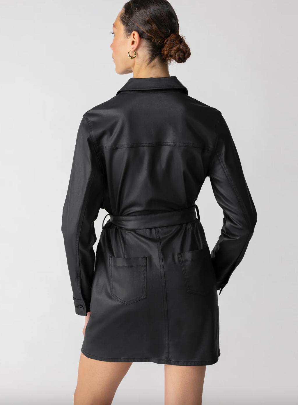 Coated Denim Dress-Black