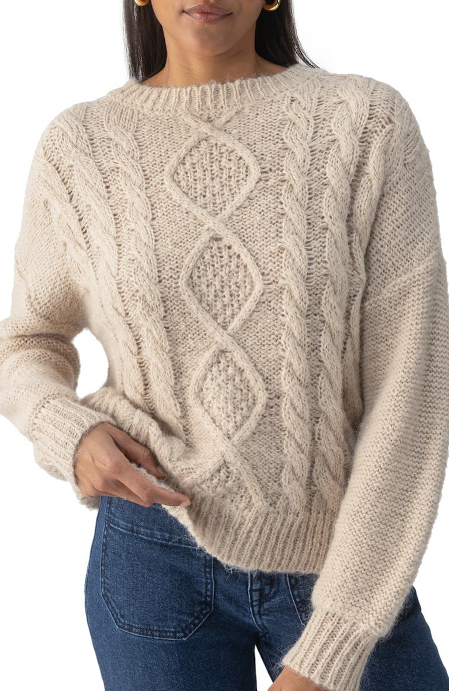 Cozy Cable Stitch Sweater-Almond