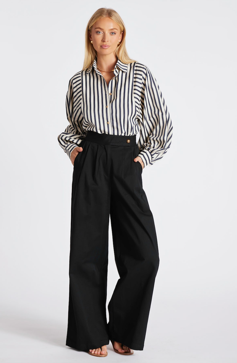 Aly Striped Top-Navy