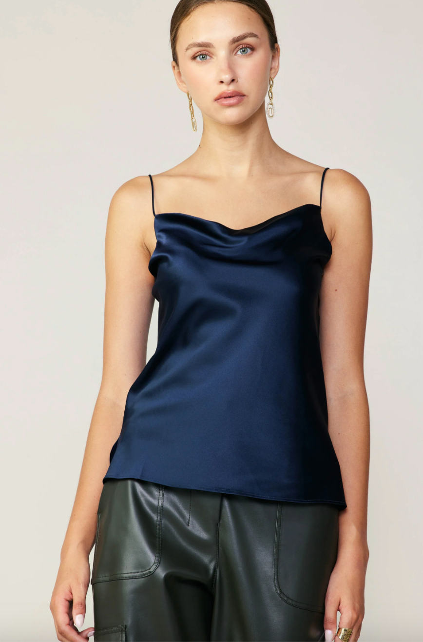 Silk Cowl Neck Cami-Navy