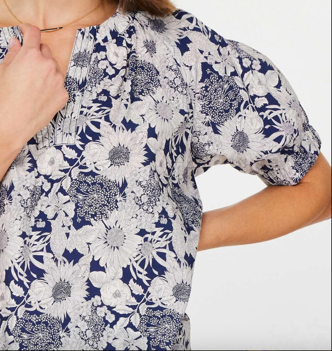 Blossom Floral Top-Navy