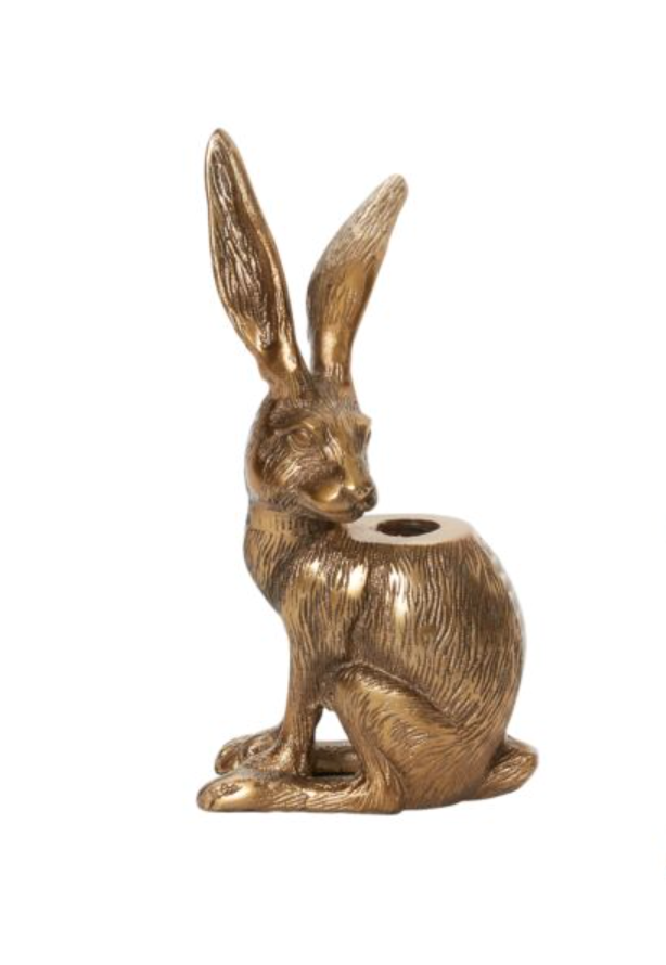 Antique Gold Bunny Taper Holder -5.25"x2.75"x9"