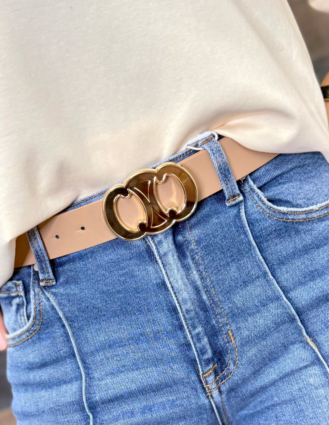 Curved Mirror C Buckle Belt-Taupe