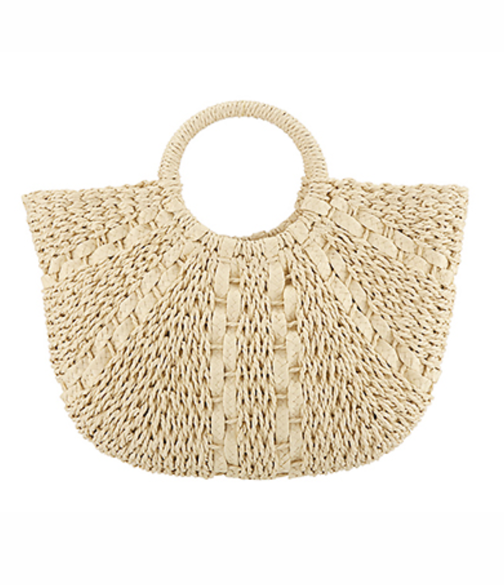 Spread Line Straw Tote-Beige