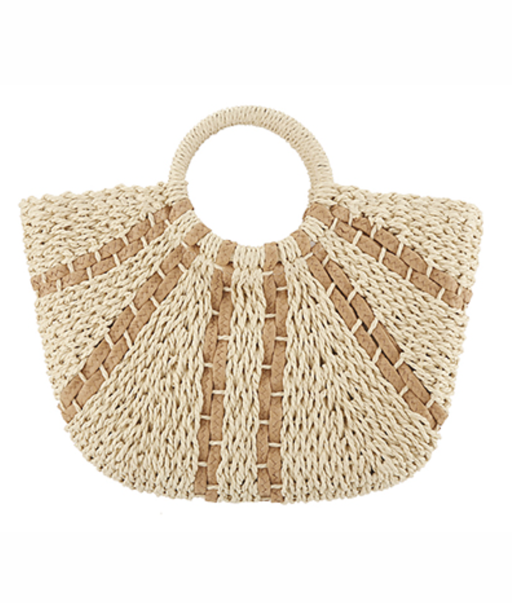 Spread Line Straw Tote-Beige/Khaki