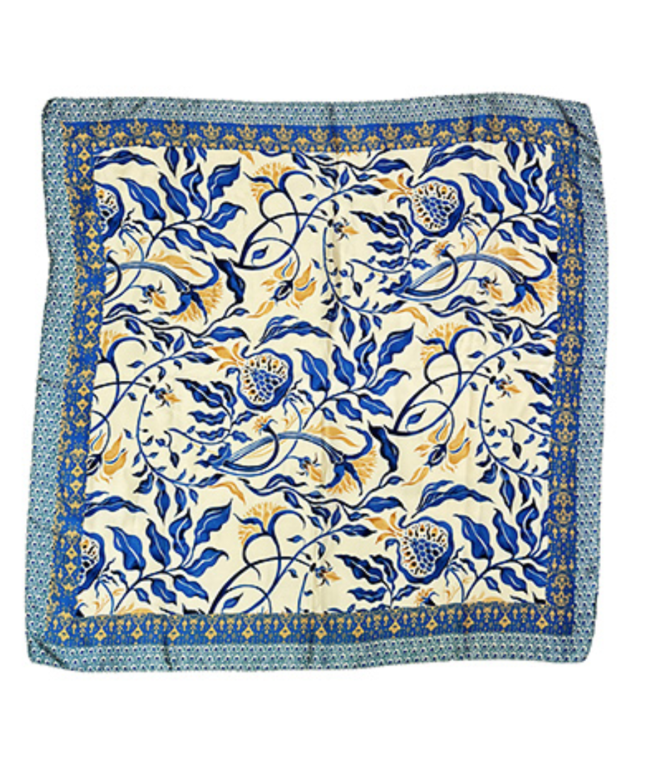 Vine Border Floral Bandana-Blue