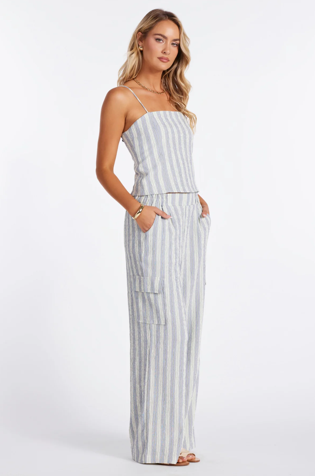 Coastal Stripe Cargo Pant-Blue