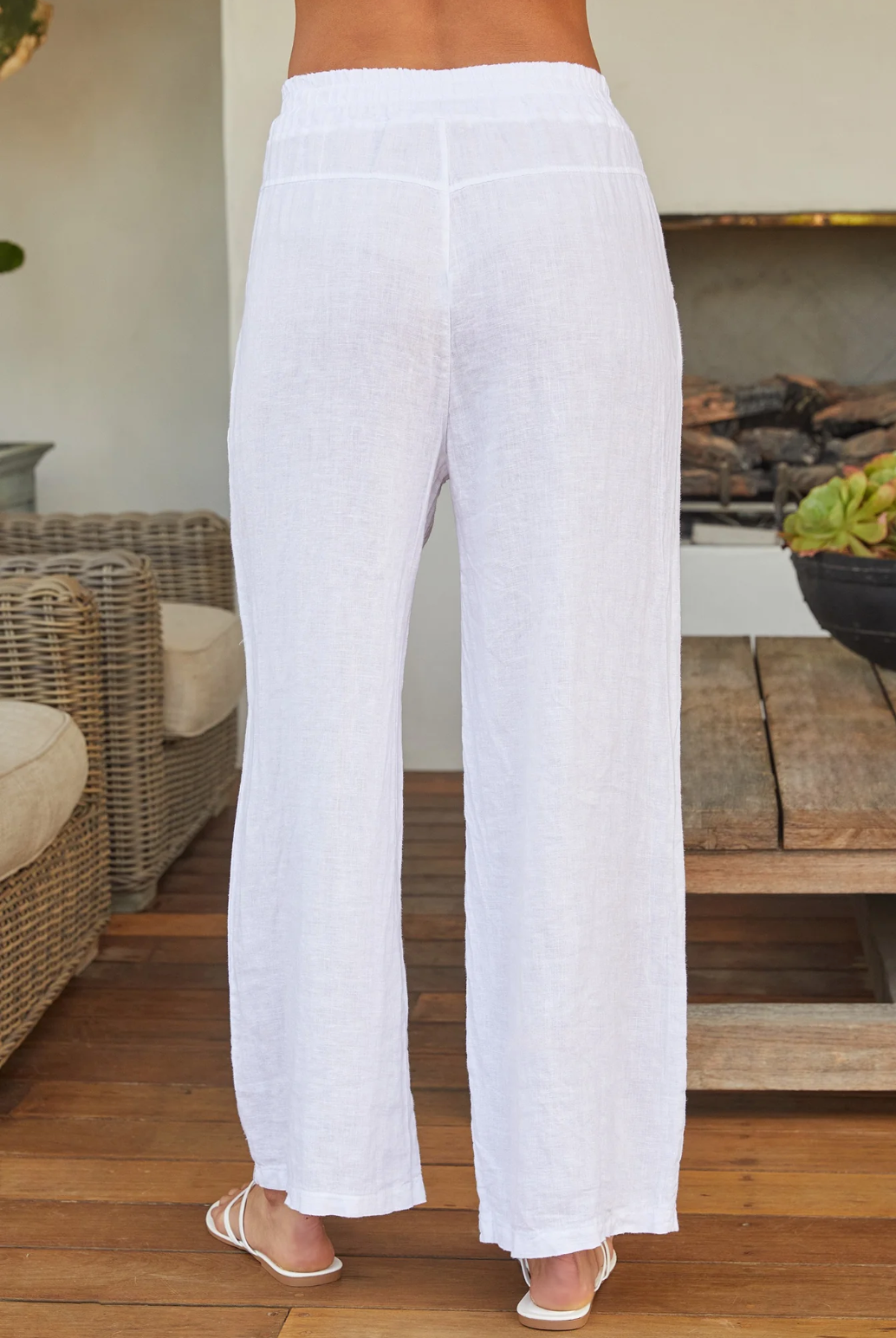 Linen Mid Rise Pant-White