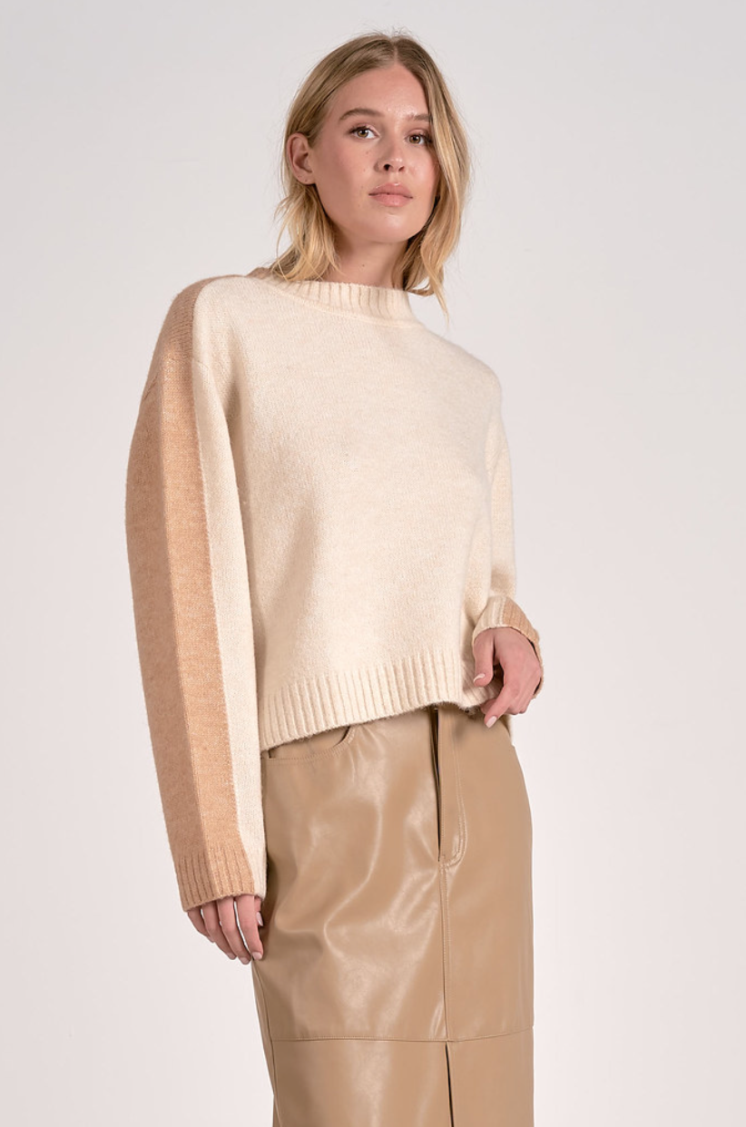 Colorblock Sweater-Cream/Tan