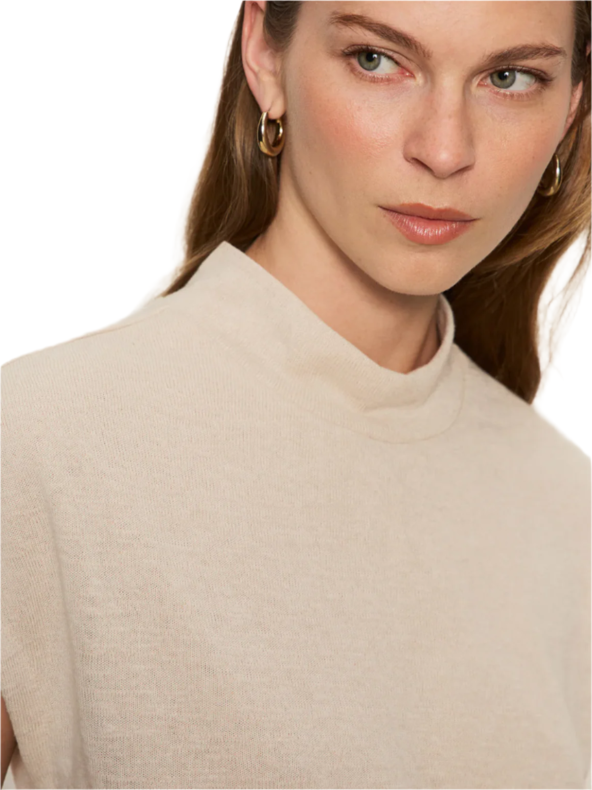 Draped Sleeveless Mock Neck Top-Oat
