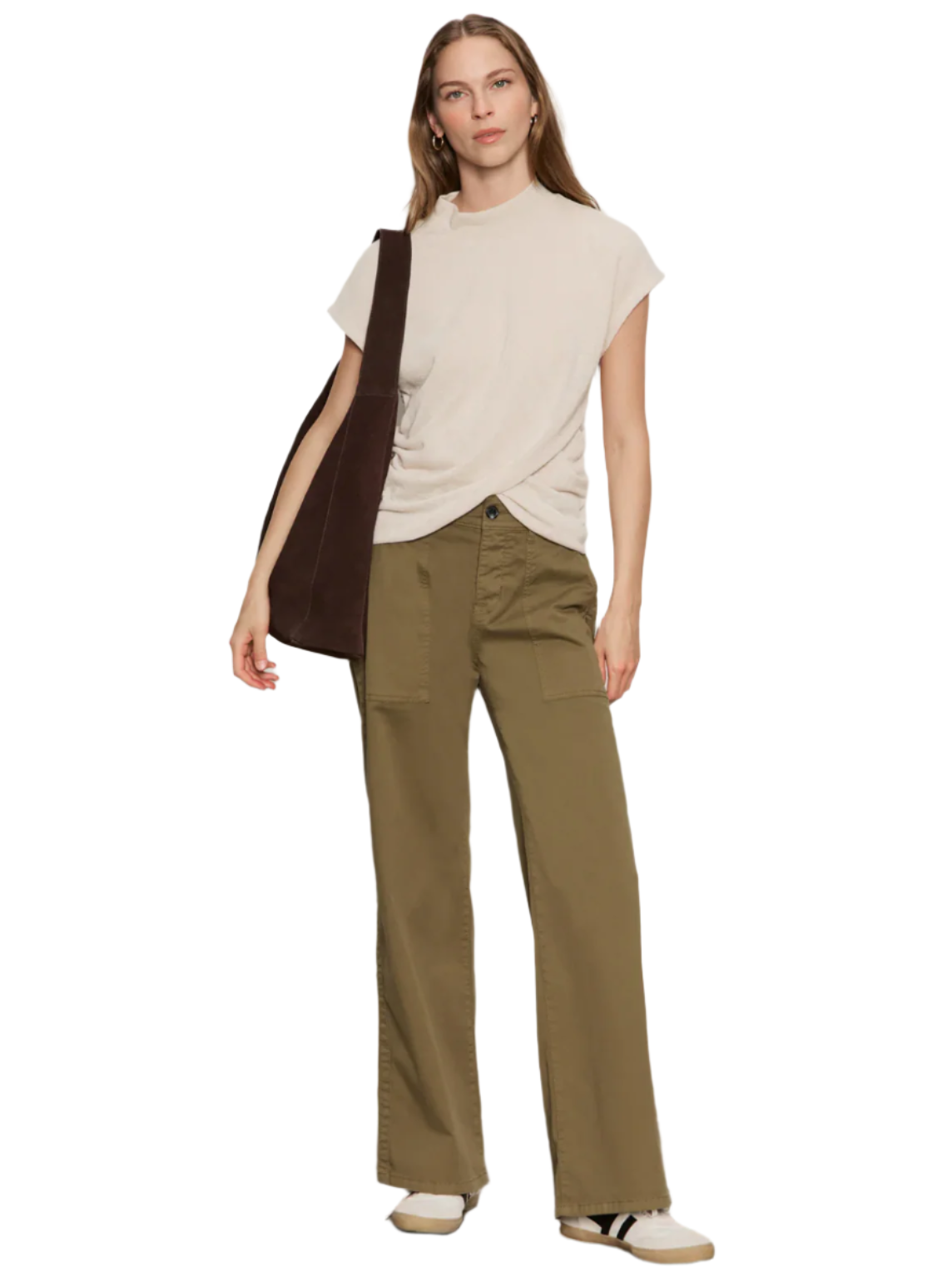 Draped Sleeveless Mock Neck Top-Oat