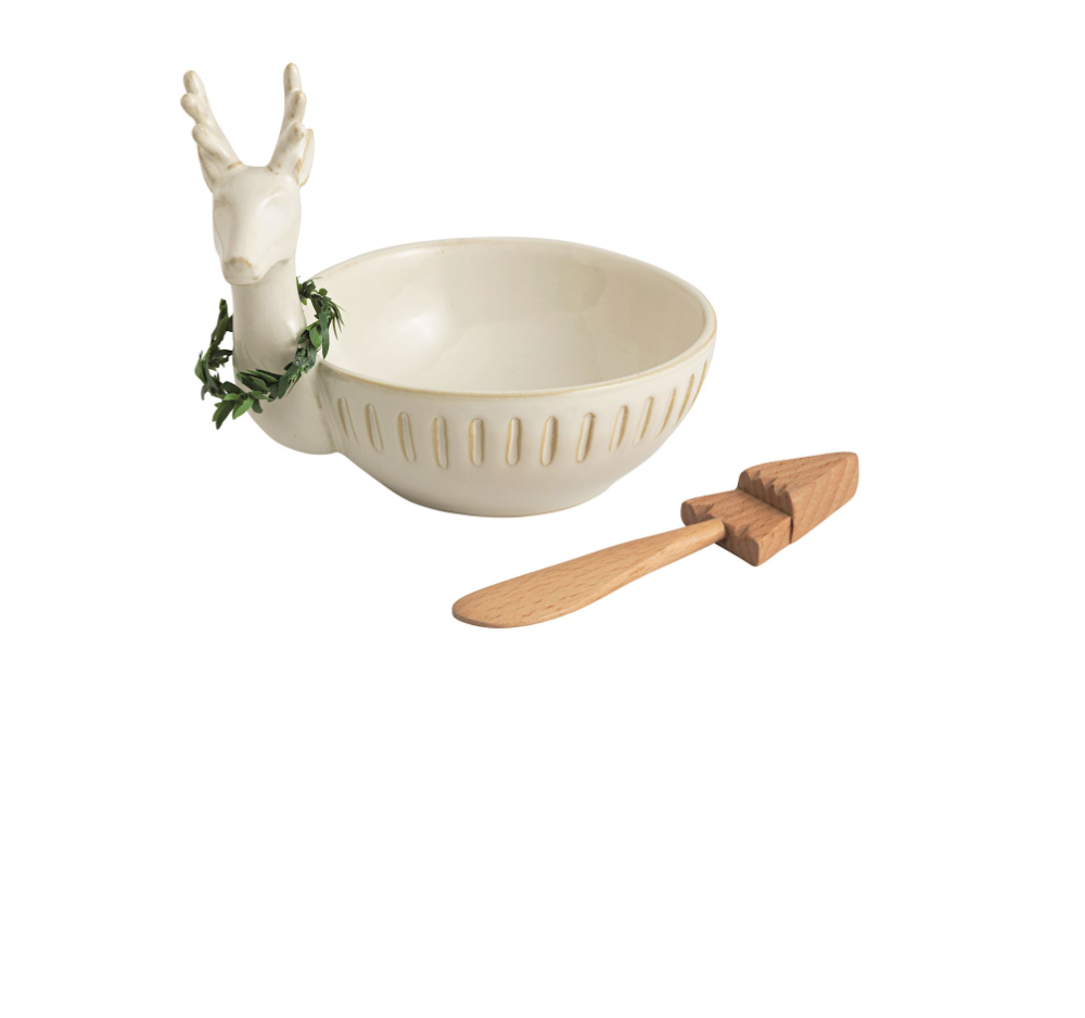 Deer Stoneware Dish w/ Spreader