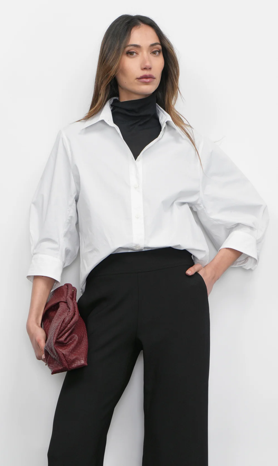 Thea Lantern Sleeve Blouse-White