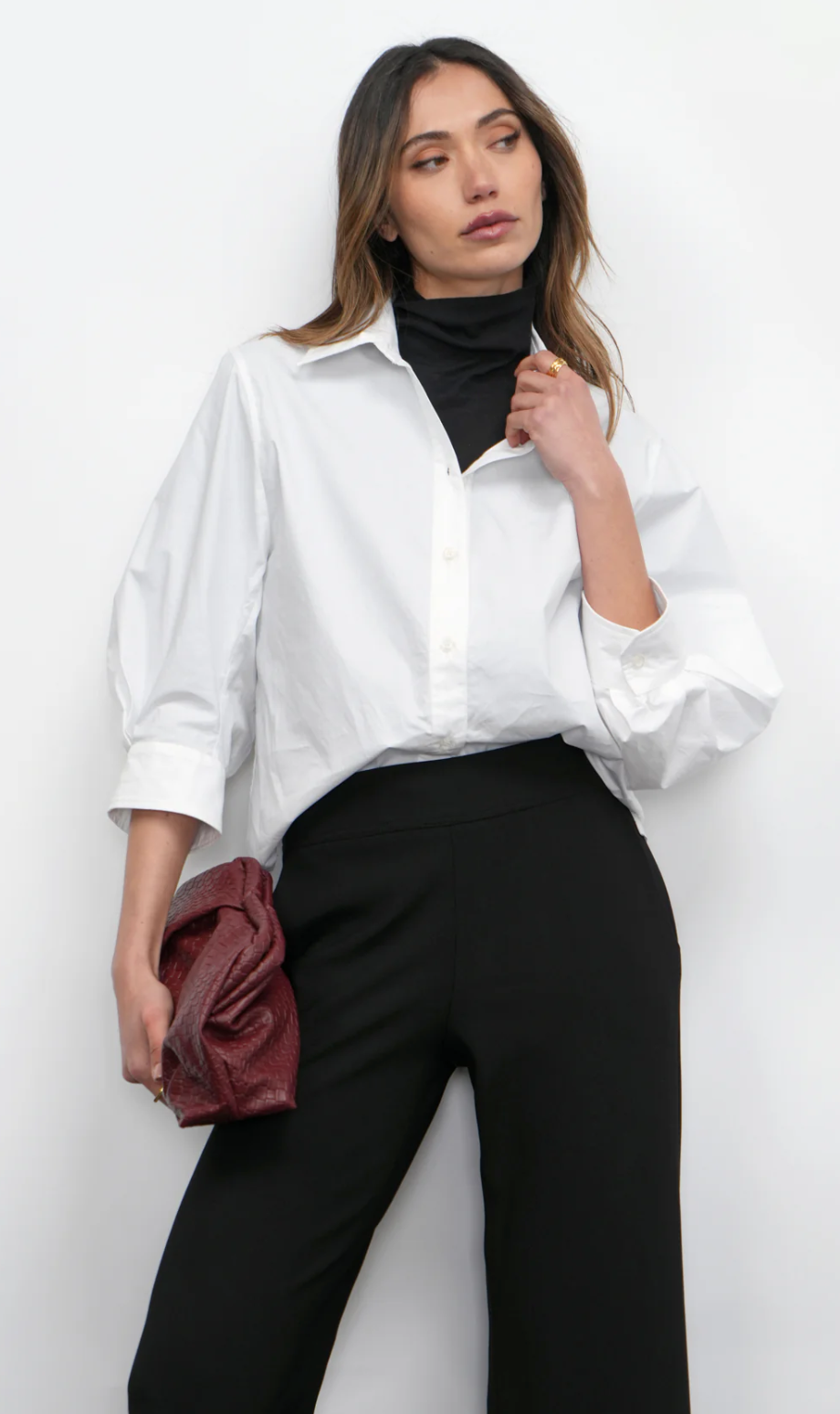 Thea Lantern Sleeve Blouse-White