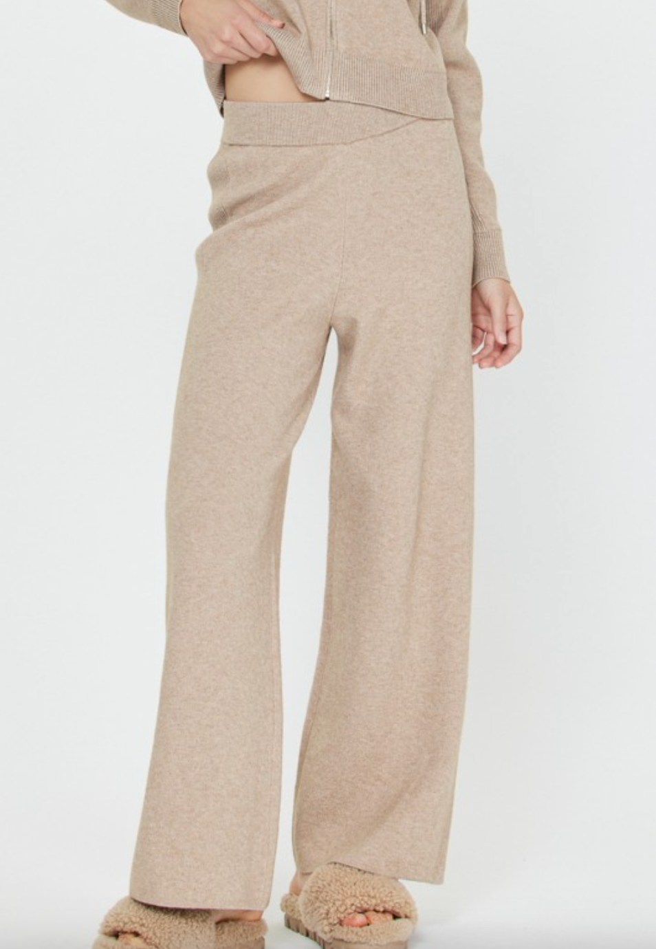 Wide Leg Knit Pants-Tan