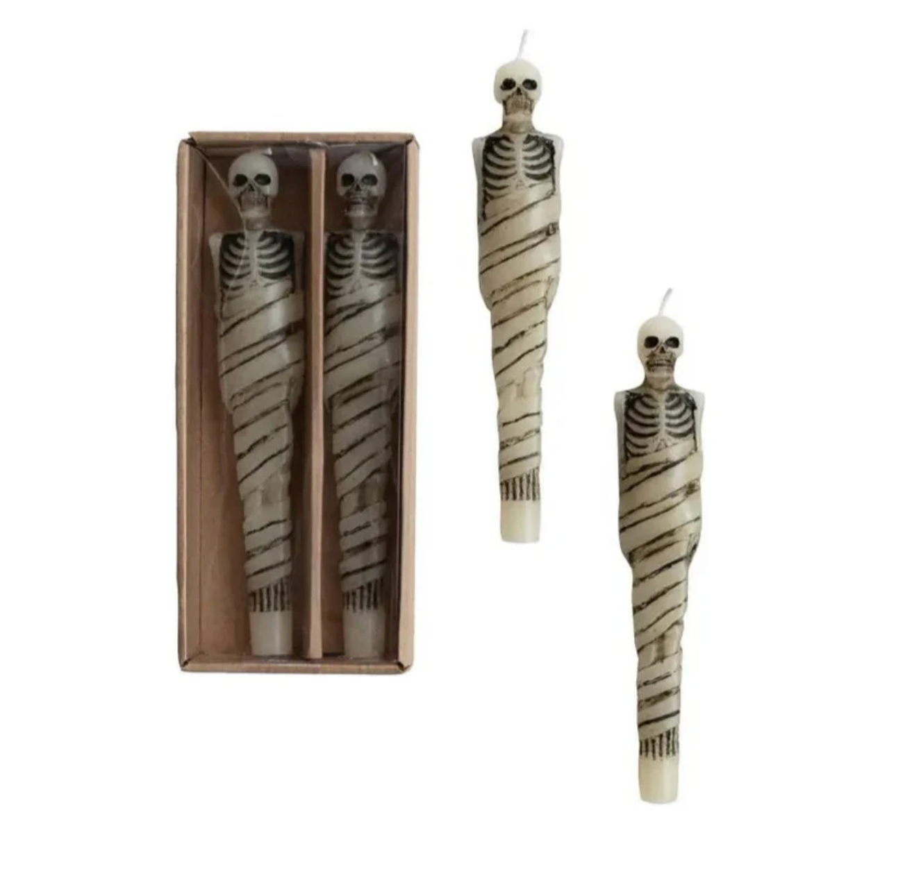 Mummy Skeleton Taper Candles (Set of 2)