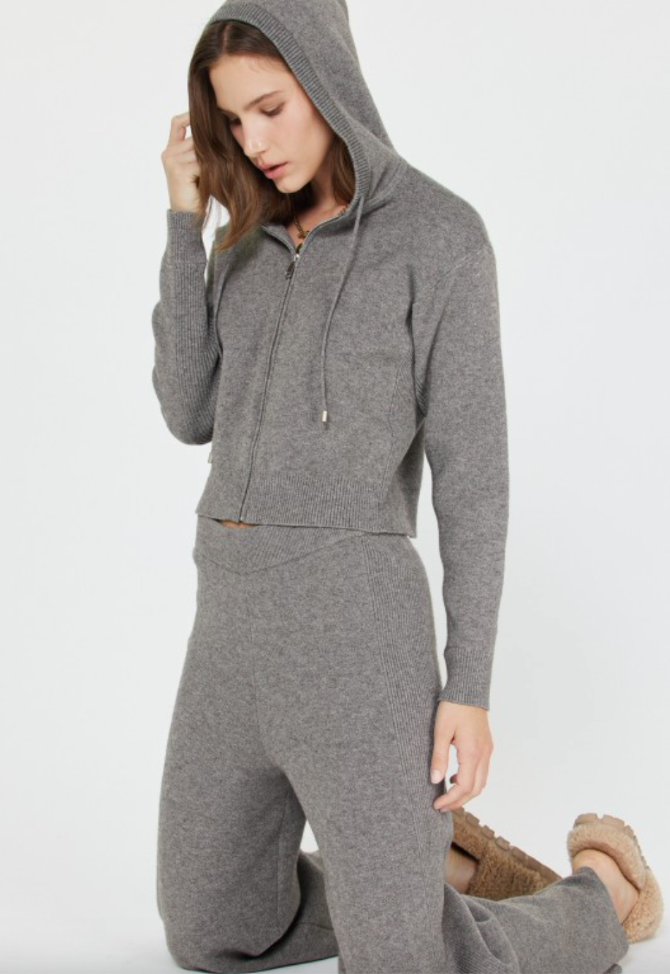 Wide Leg Knit Pants-Grey