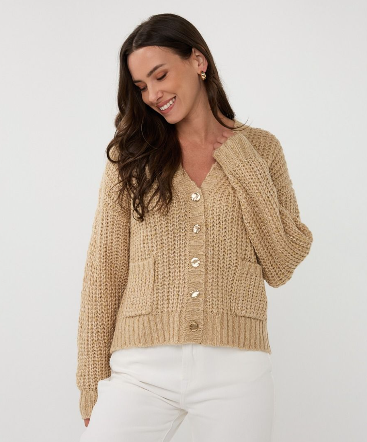 Lurex Cardigan-Tan