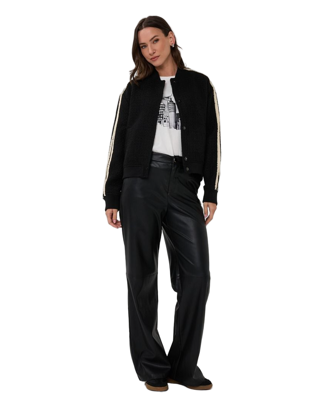 Stripe Bomber Jacket-Black