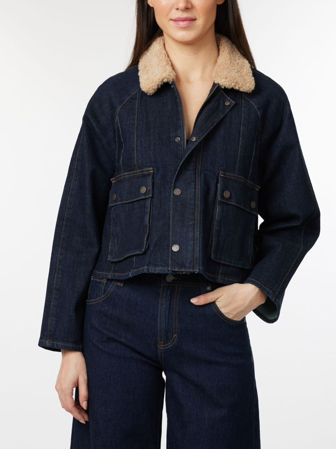Cropped Barn Jacket-Dark Denim