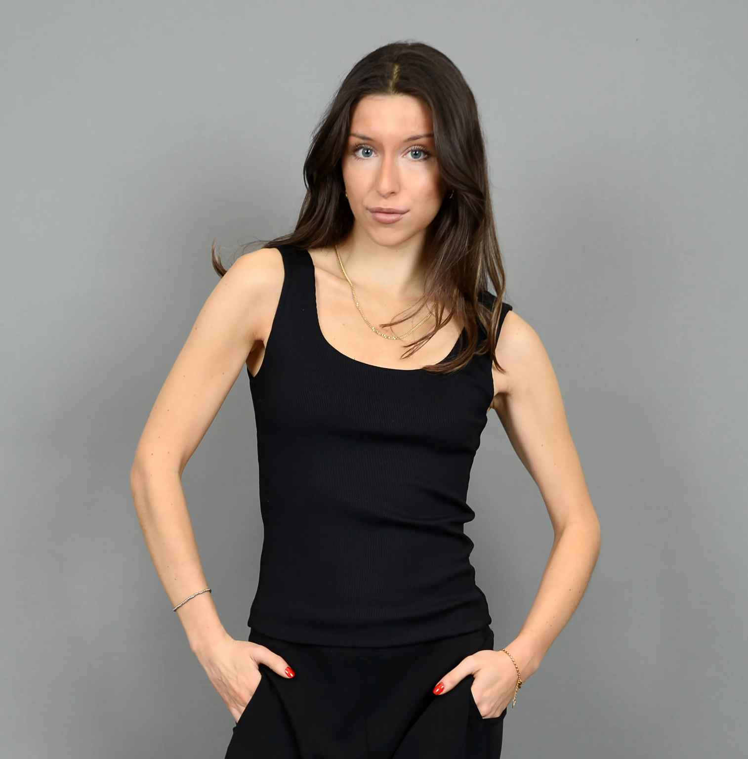 Tanith Ribbed Tank-Black