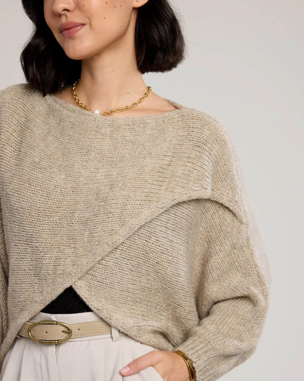 Alessandra Criss Cross Sweater-Beige