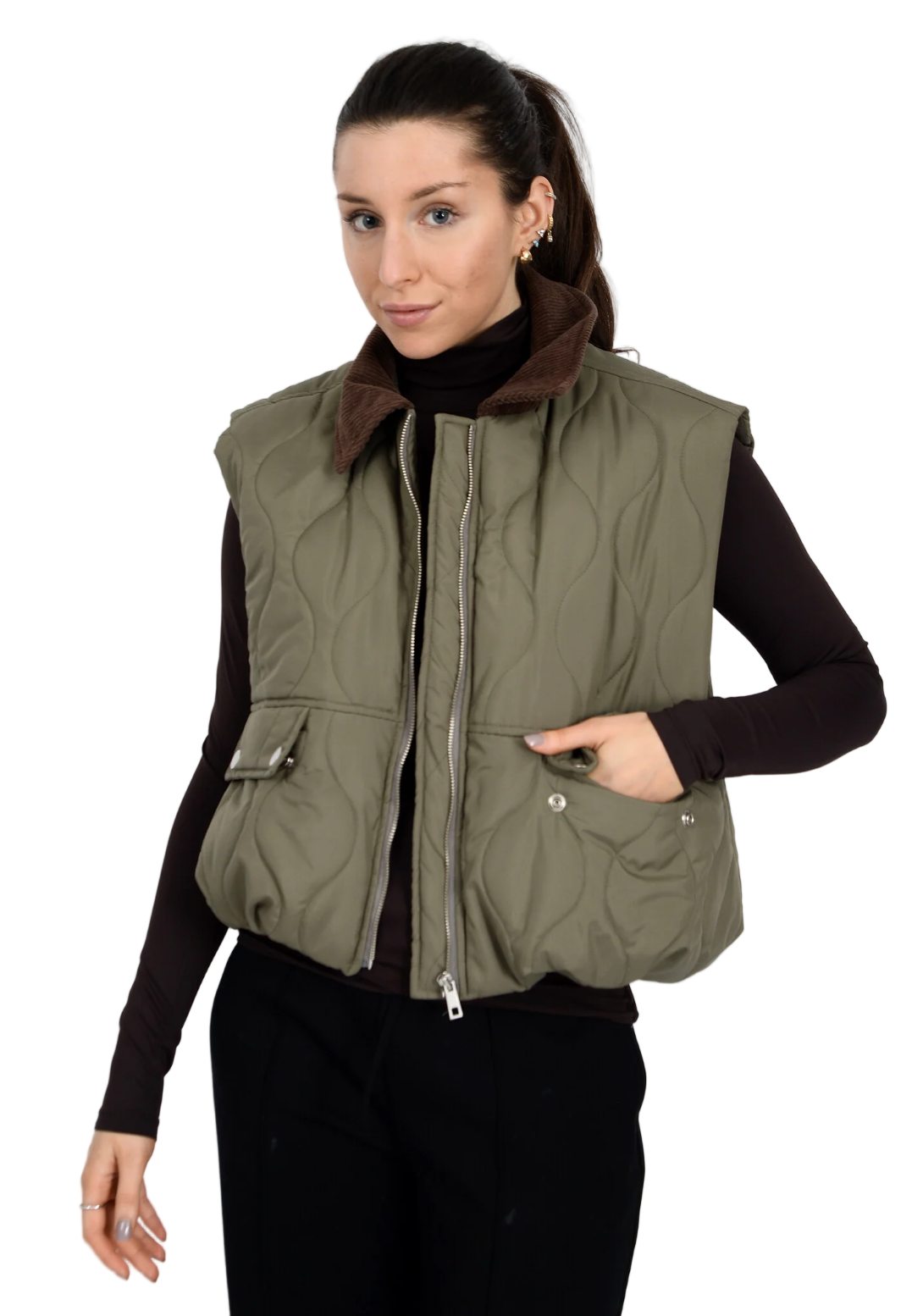Chelsea Quilted Vest-Olive