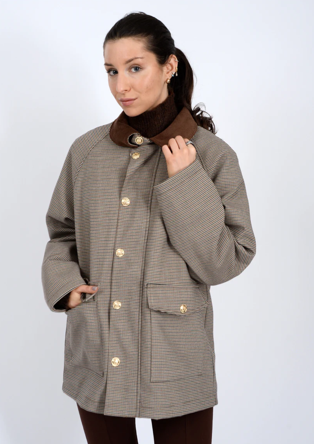 Bea Houndstooth Jacket-Brown