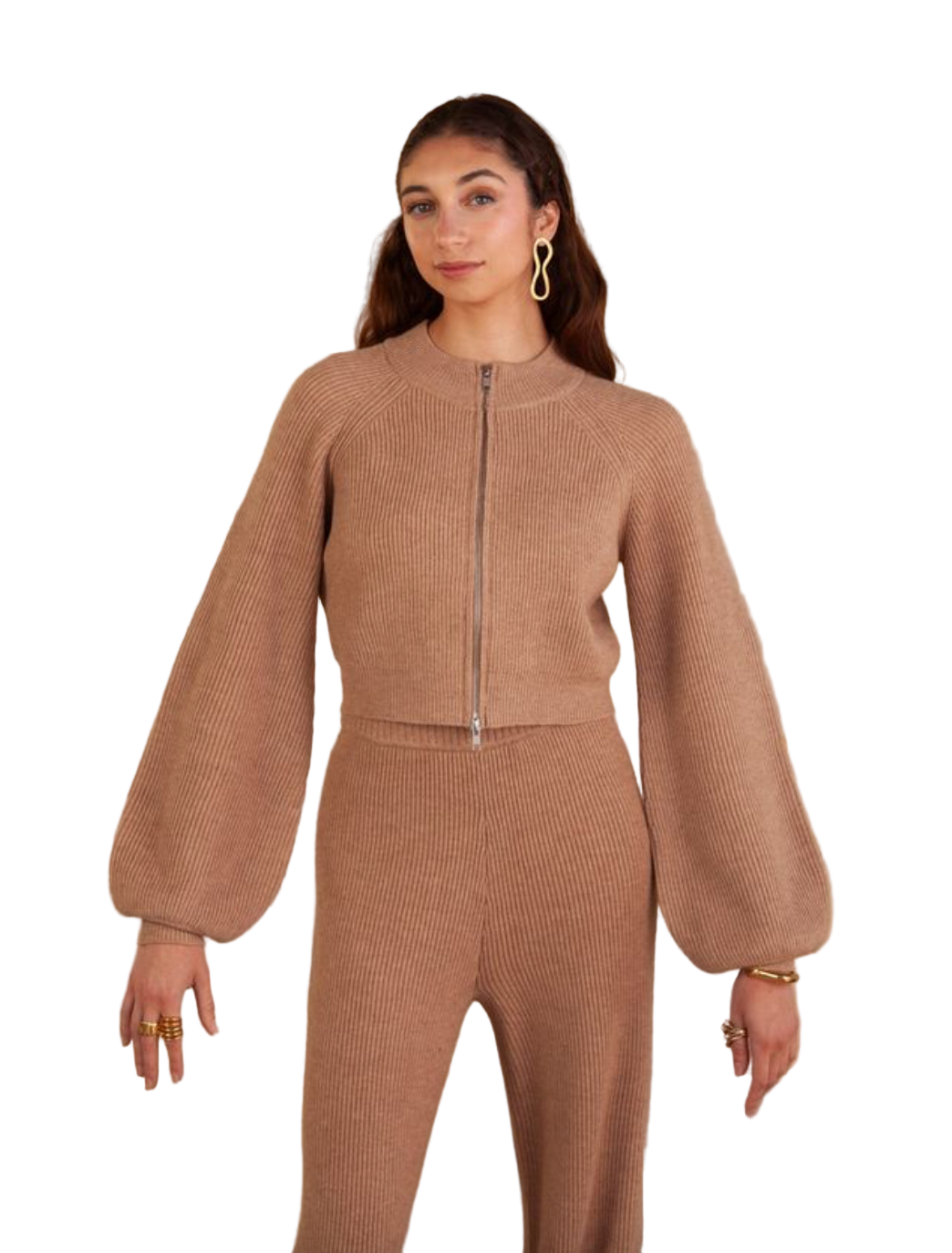 Jordana Zip Up Sweater-Camel
