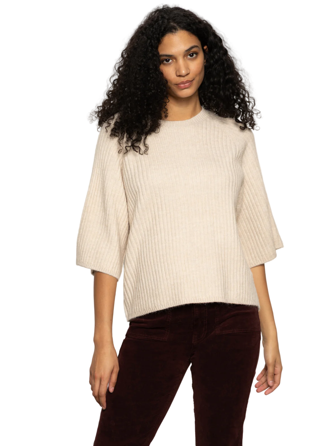 Ribbed Sweater Tee-Ecru