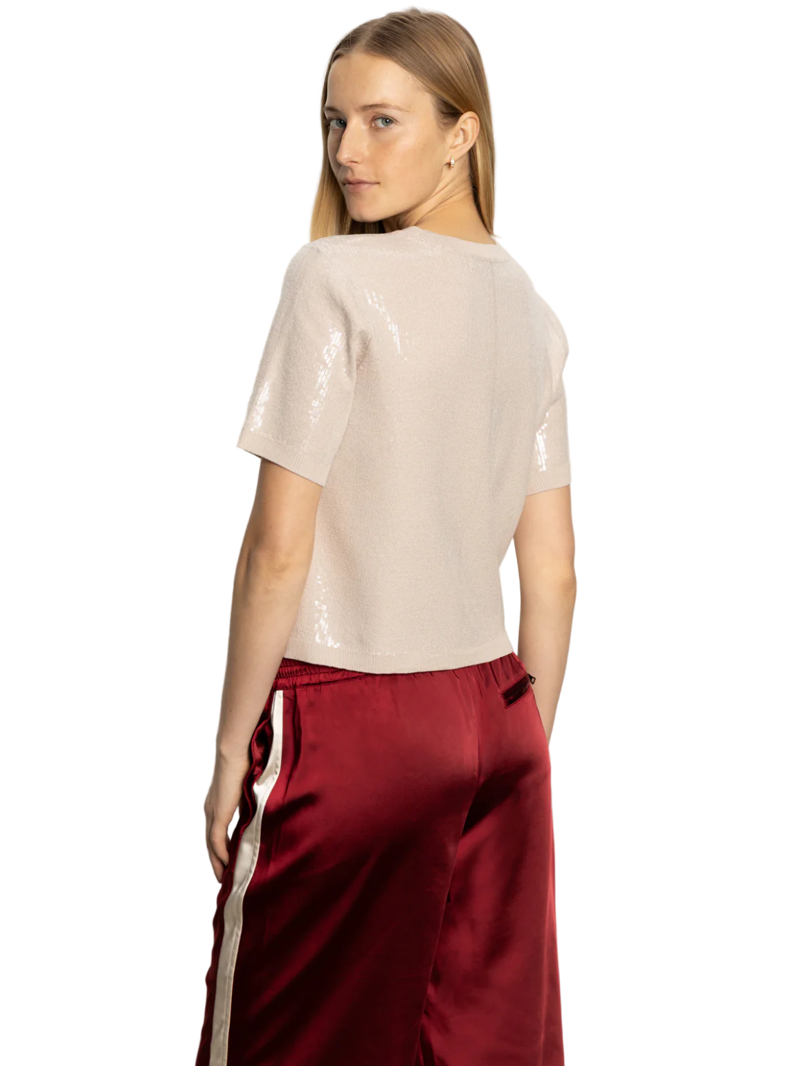 Sparkle Sequin Sweater Tee-Champagne