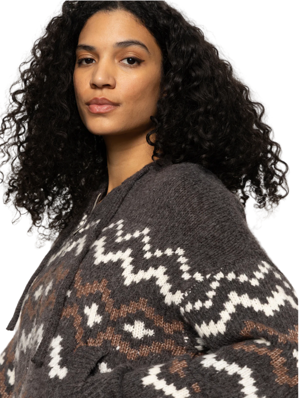 Zip Up Fairisle Hoodie-Charcoal