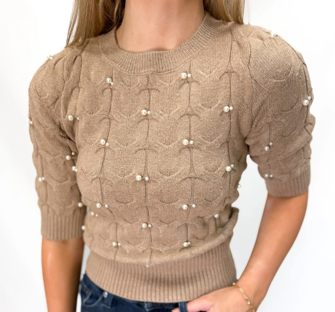 Pearl Embellished Sweater-Camel