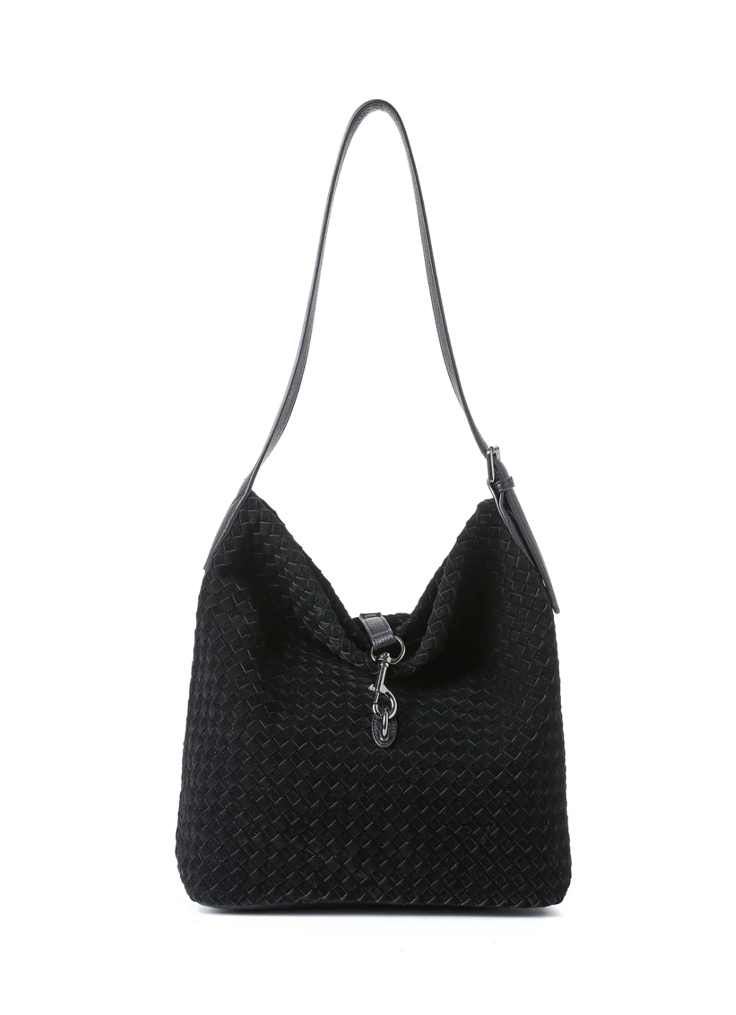 Sandy Woven Suede Bag-Black