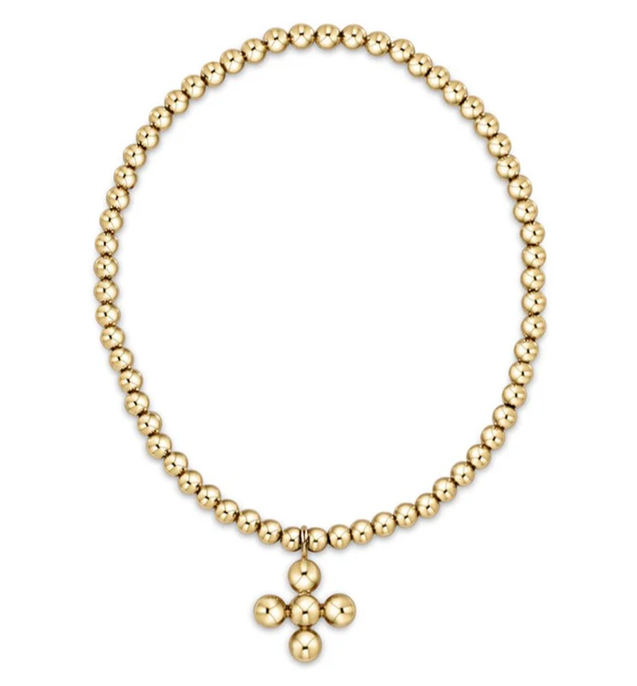 4mm Beaded Cross Charm Bracelet-Gold