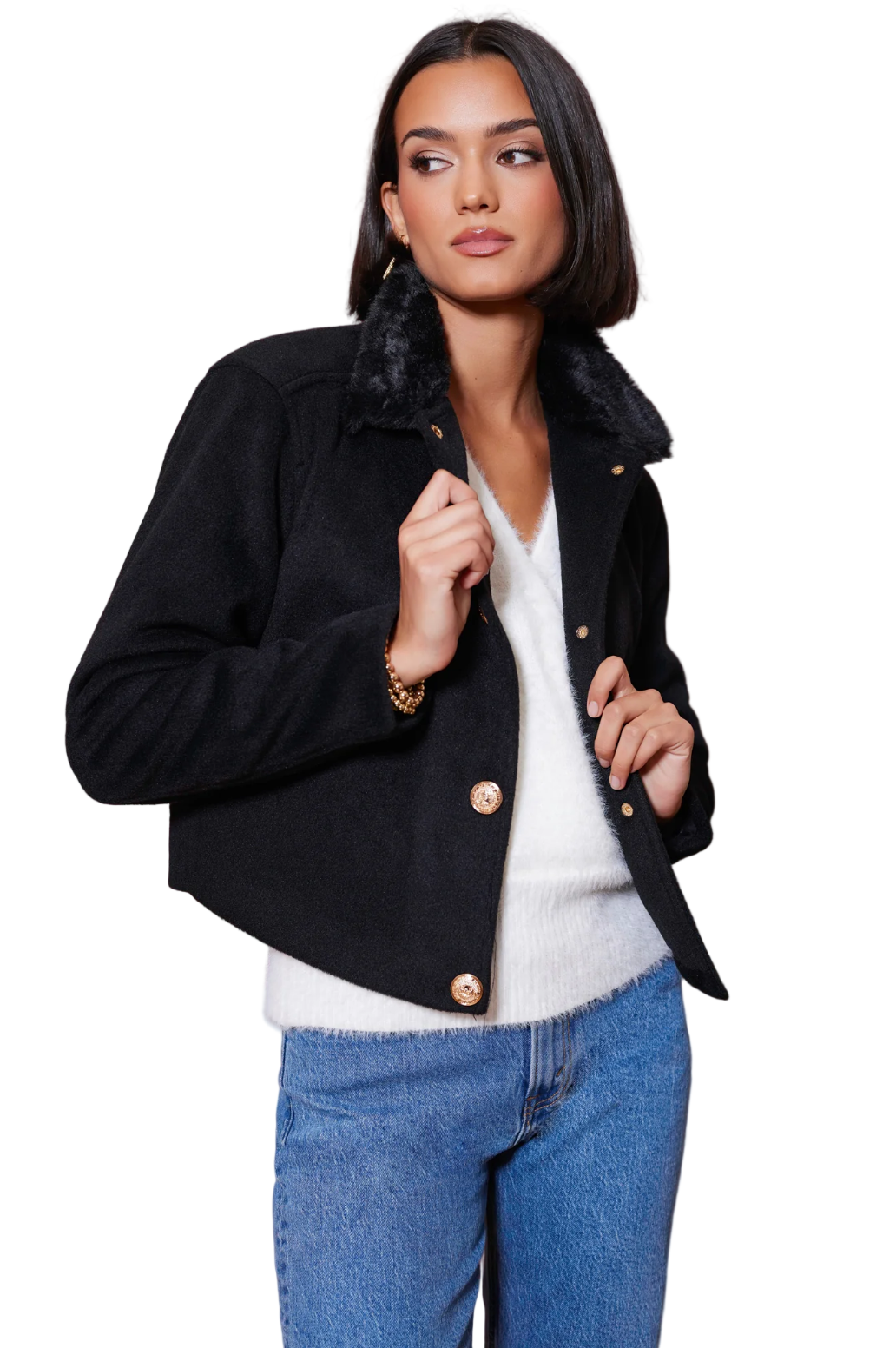 Lily Fur Collar Jacket-Black