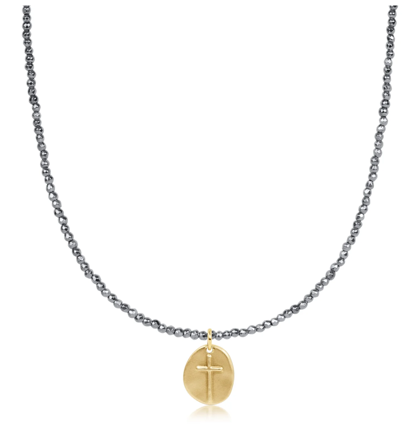 17" Choker Silver Hematite-Inspire Gold Charm