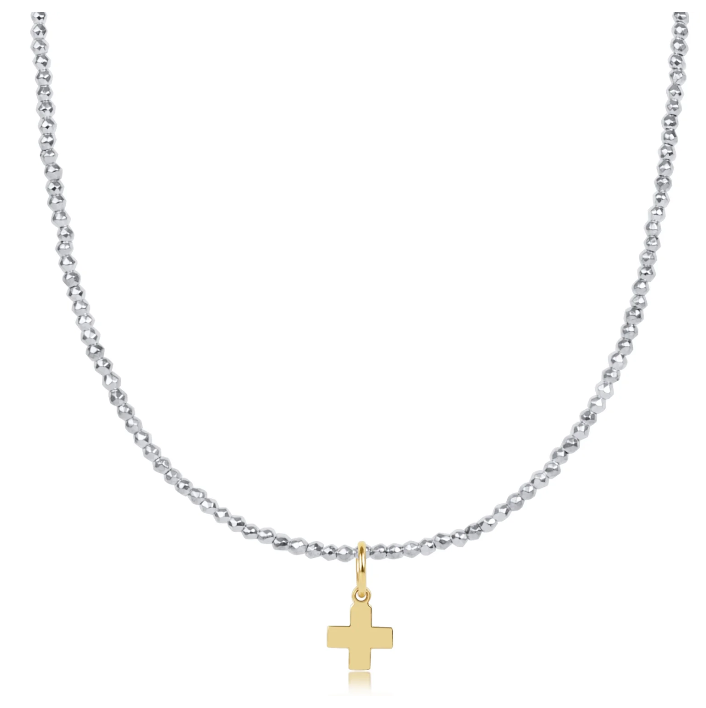 17" Choker Bright Silver Hematite-Cross Charm