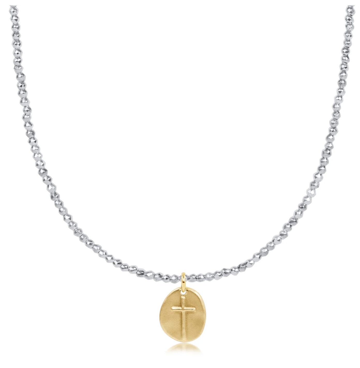 17" Choker Bright Silver Hematite-Inspire Gold Charm