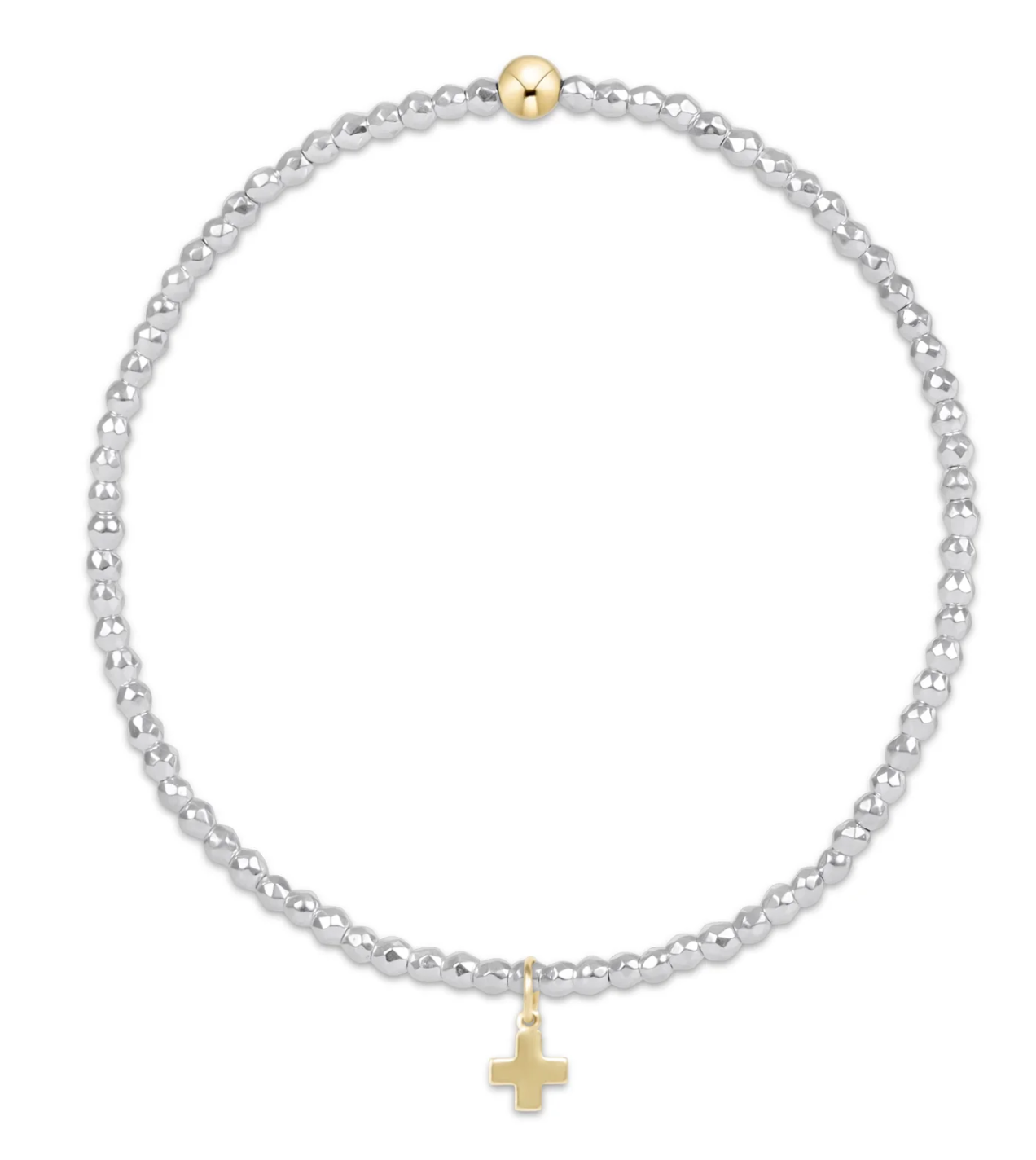 Bright Silver Hematite Bracelet-Cross Gold Charm